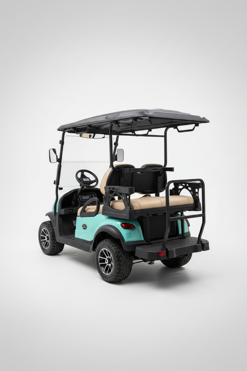 EVA BEA KC 2+2 teal blue electric LSV golf cart rear view studio