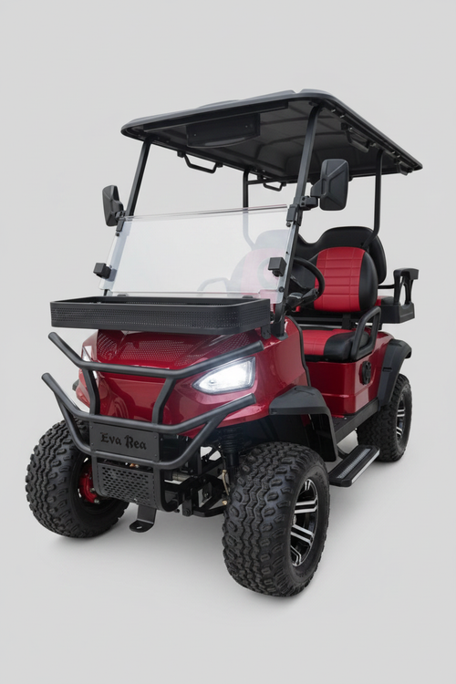 EVA BEA KB-G2+2H deep red electric LSV golf cart front view studio