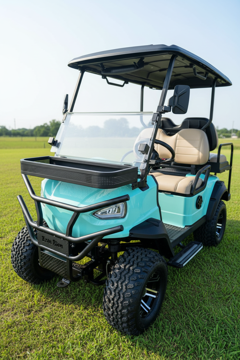 EVA BEA KB-G2+2H teal blue electric LSV golf cart front view