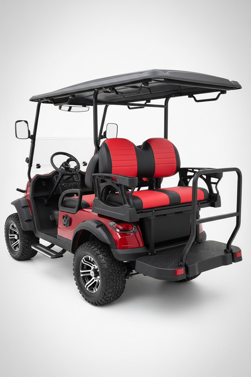 EVA BEA KB-G2+2H deep red electric LSV golf cart rear view studio