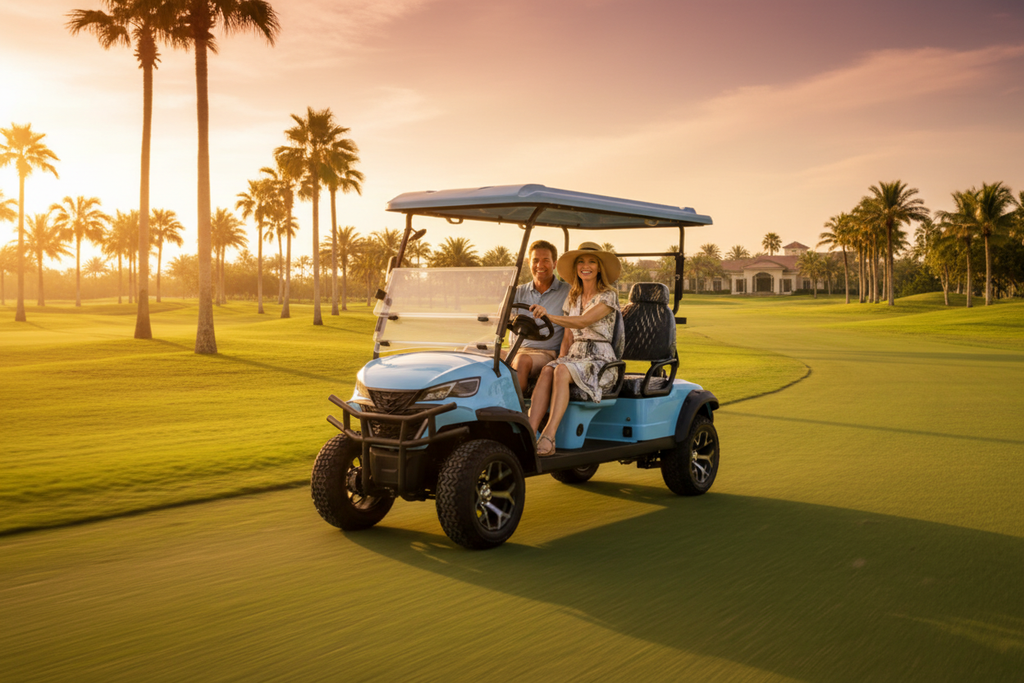Horsin Blue KC L4 Electric LSV Golf Cart lifestyle on golf course
